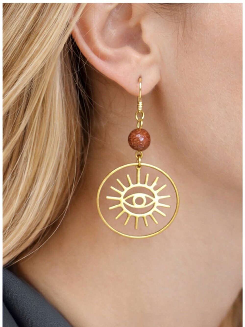 Lè dans la Lune Goldstone Solar Eye Hoop Earrings